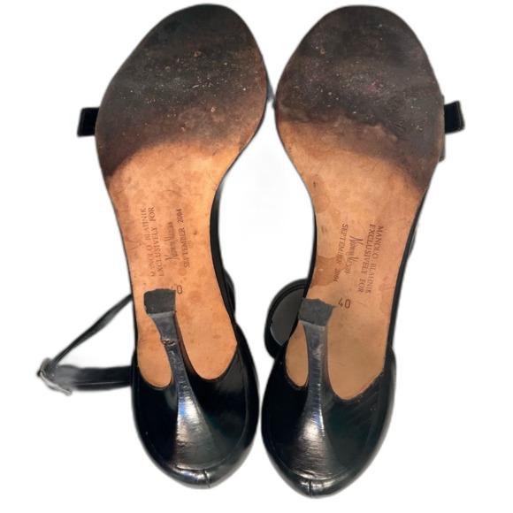 Manolo Blahnik Black Leather Stilettos, 4.5" Heel, Euro 40 - Picture 7 of 9